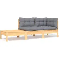 vidaXL 3-delige Loungeset met grijze kussens massief grenenhout