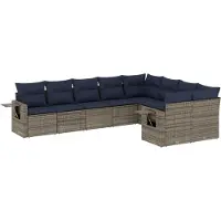 vidaXL 9-delige loungeset voor de tuin met kussens, grijs, kunststof vlechtwerk