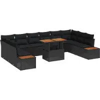 vidaXL Tuinbank Set 11 st Zwart Poly rattan