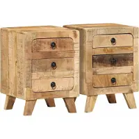 vidaXL Nachtkastje 2 st 37x32x50 cm massief hout ruw mangohout