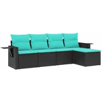 vidaXL 5-delige loungeset voor de tuin met kussens, zwart kunststofvlecht