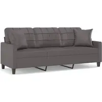 vidaXL Driezitsbank met sierkussens 180 cm kunstleer grijs