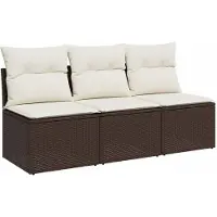 vidaXL Tuinbank 3-zits met kussens poly rattan bruin