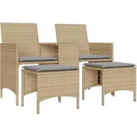 vidaXL Tuinbank 2-zits met tafel en voetenbanken poly rattan beige