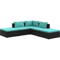 vidaXL 5-delige Loungeset met kussens poly rattan zwart