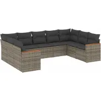 vidaXL 9-delige Loungeset met kussens poly rattan grijs