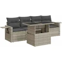 vidaXL 5-delige Loungeset met kussens poly rattan lichtgrijs