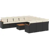 vidaXL 12-delige loungeset voor de tuin met kussens, zwart, polyrotan