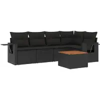 vidaXL 6-delige Loungeset met kussens poly rattan zwart