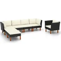 vidaXL 8-delige Loungeset poly rattan en eucalyptushout zwart