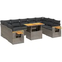 vidaXL 10-delige Loungeset met kussens poly rattan acacia grijs