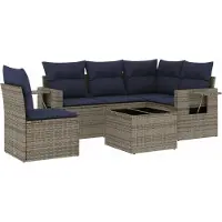 vidaXL 6-delige loungeset voor de tuin met kussens, grijs, kunststof vlechtwerk