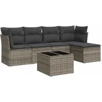 vidaXL 6-delige Loungeset met kussens poly rattan grijs