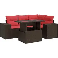 vidaXL 5-delige Loungeset met kussens poly rattan acacia bruin