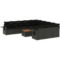 vidaXL 12-delige Loungeset met kussens poly rattan zwart
