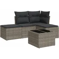 vidaXL 5-delige Loungeset met kussens poly rattan grijs