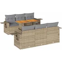 vidaXL 7-delige Loungeset met kussens poly rattan beige
