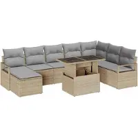 vidaXL Tuinbank Set 9 st Beige en Lichtgrijs poly rattan