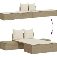 vidaXL Ligbed 2-persoons met kussens poly rattan beige