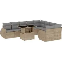 vidaXL 10-delige Loungeset met kussens poly rattan beige