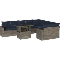 vidaXL 10-delige tuinbankset met kussens, grijs polyrotan