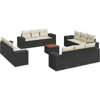 vidaXL 13-delige Loungeset met kussens poly rattan zwart