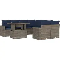 vidaXL 9-delige tuinbankset met kussens, grijs polyrotan
