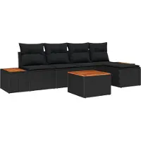 vidaXL Tuinset met 6 zitplaatsen, zwart, van polyrotan