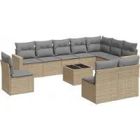 vidaXL 11-delige Tuinset met kussens poly rattan beige