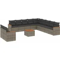 vidaXL 11-delige Loungeset met kussens poly rattan grijs