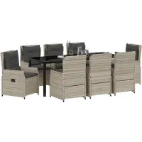 vidaXL Tuin Eettafel Set 9 st Lichtgrijs poly rattan