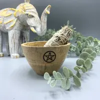 Ancient Wisdom - Decoratieve schaal - Houten kom met gesmolten gerecycled glas - Uniek - Multicolor - Ritueel - Offer - Vijfhoekig - Ambachtelijk