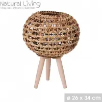Natural Living "" LANTAARN EKLA IN ROTAN MET HOUTEN VOET D26CM x H34CM