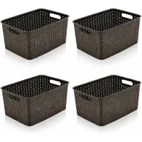 Discountershop Opbergmand 10L Set van 4 – Kunststof Opbergbox Rattan Design – Mandjes Riet Look – Keukenkast en Kledingkast Organizer – Plastic Opbergdoos 33x22x15,5 cm