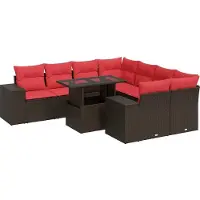 vidaXL 9-delige Loungeset met kussens poly rattan acacia bruin