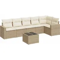 vidaXL 7-delige Loungeset met kussens poly rattan beige