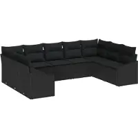 vidaXL Tuinset met 9 zitplaatsen, zwart, van polyrotan