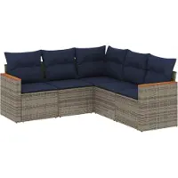 vidaXL 5-delige loungeset voor buiten, met kussens, grijs, kunststof riet