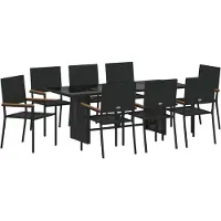 vidaXL Tuin Eettafel Set 9 st Zwart poly rattan