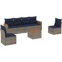 vidaXL 7-delige loungeset voor buiten, met kussens, grijs, kunststof riet
