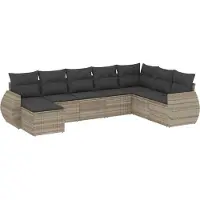 vidaXL 8-delige Loungeset met kussens poly rattan lichtgrijs
