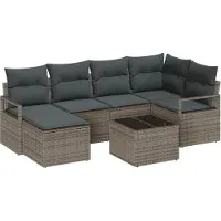 vidaXL Bankstel 7 st Lichtgrijs poly rattan