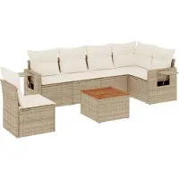 vidaXL 7-delige Loungeset met kussens poly rattan beige