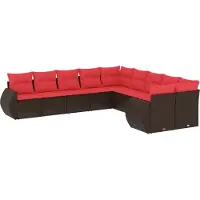 vidaXL 10-delige tuinbankset met kussens, bruin polyrotan