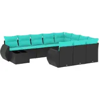 vidaXL 11-delige tuinbankset met kussens, zwart polyrotan