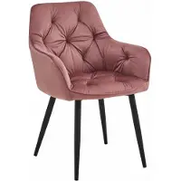 Leobert Stoel JORK - Donkerroze Velvet - Zwarte Metaalpoten - Luxe Eetkamerstoel - Fauteuil - Met Armleuning - Modern Design - Elegant en Comfortabel voor Woonkamer, Keuken of Eetkamer - Max. 110 kg