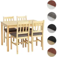 Mendler Eetkamer set HWC-F77, zitgroep voor de eetkamer, massief hout (dennenhout), stoffen bekleding, landelijke stijl, 110 cm naturel, bekleding grijs