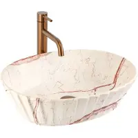 REA - Opzetwastafel Samanta Zen Sanitair Keramiek, Beige, Imitatiesteen, Ovaal - 38 x 50 x 13 cm