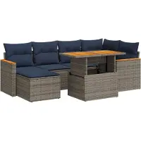 vidaXL 7-delige Loungeset met kussens poly rattan grijs
