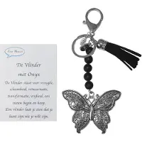 Een Wens Tas/Sleutelhanger De Vlinder met Onyx